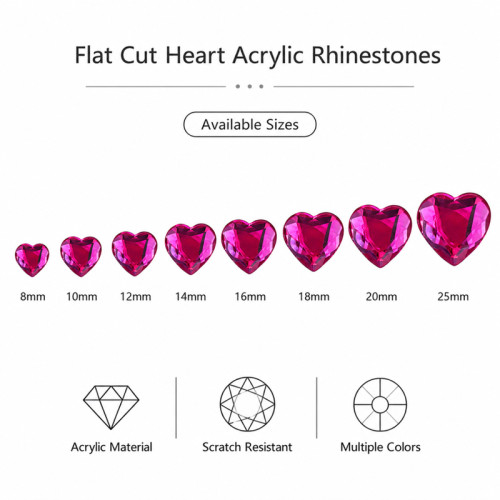 Flat Cut Heart Acrylic Rhinestones