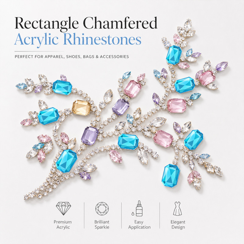 Rectangle chamfered acrylic rhinestones for garments, shoes and bags