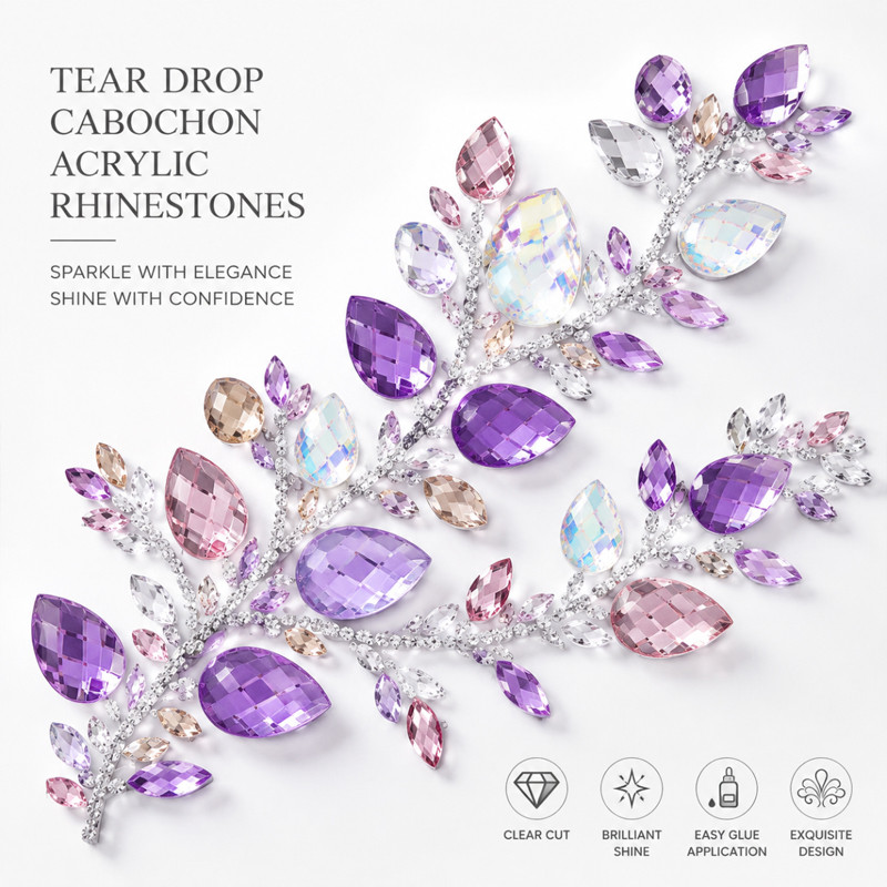 Teardrop cabochon acrylic rhinestones for toys, dancewear, stage costumes and accessories