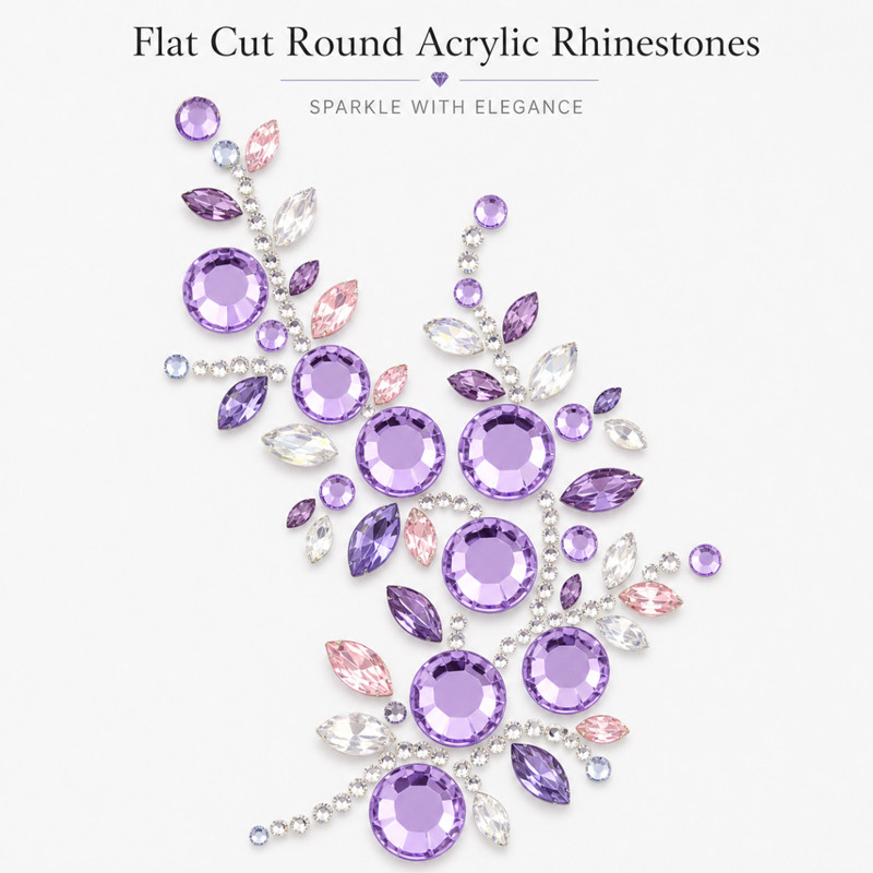 Flat cut round acrylic rhinestones for toys, dancewear, stage costumes and accessories