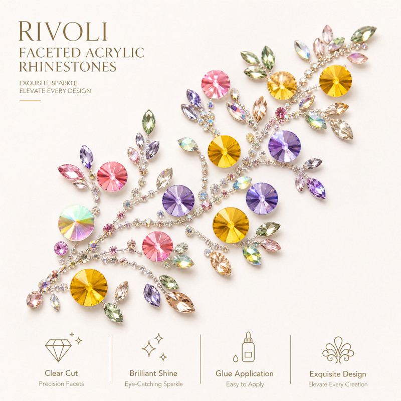 Rivoli faceted round acrylic rhinestones for toys, dancewear, stage costumes and accessories