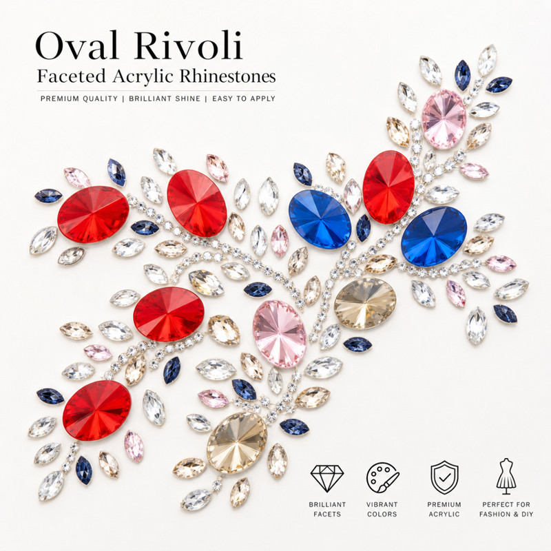 Rivoli faceted oval acrylic rhinestones for toys, dancewear, stage costumes and accessories