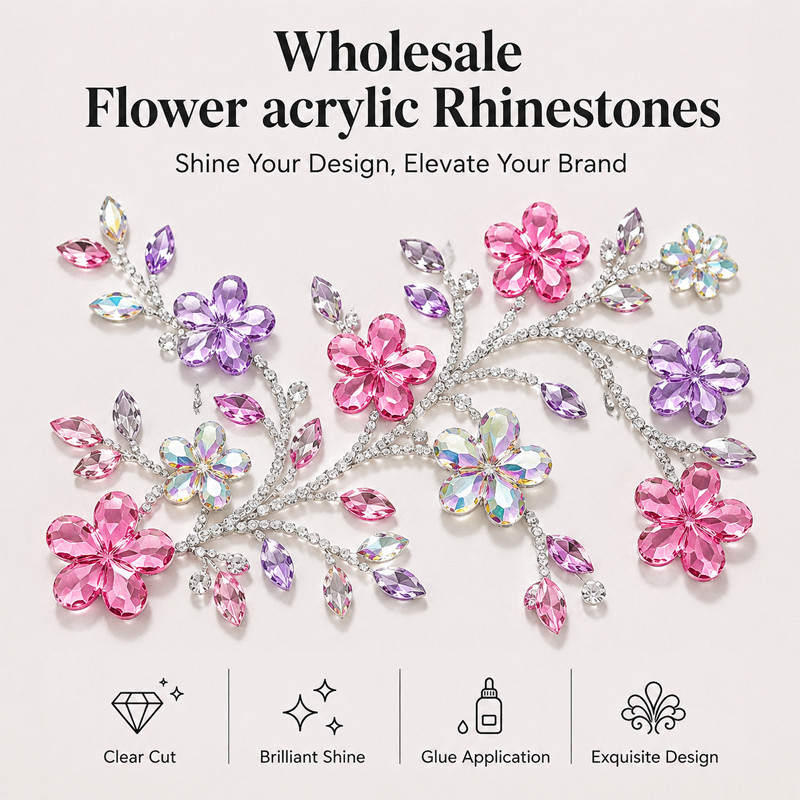 Flower flat back acrylic rhinestones for toys, dancewear, stage costumes and accessories