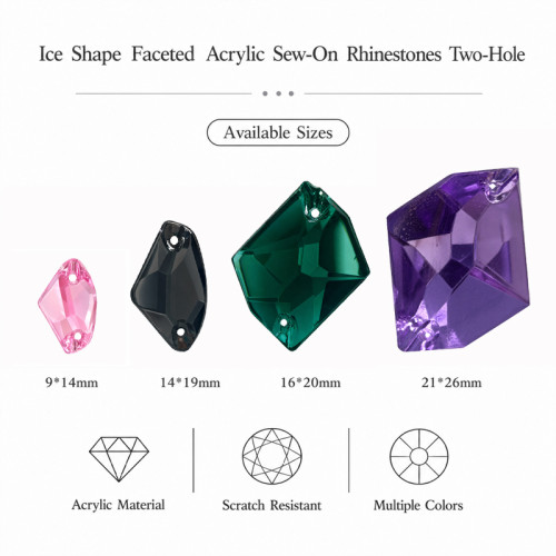 Ice Shape Faceted Acrylic Sew-On Rhinestones Two-Hole