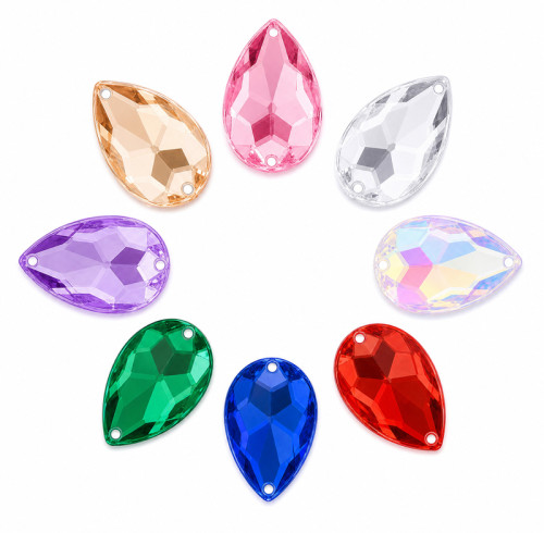 Tear drop Chamfered Acrylic Sew-On Rhinestones Two-Hole