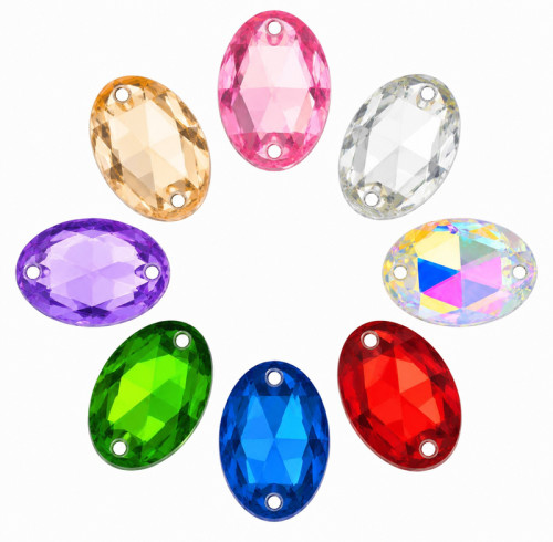 Oval Chamfered Acrylic Sew-On Rhinestones Two-Hole