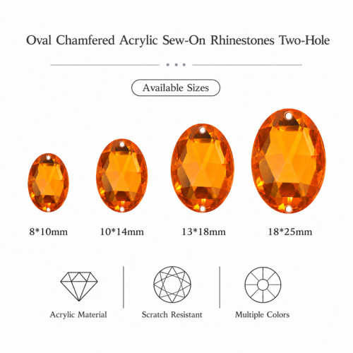 Oval Chamfered Acrylic Sew-On Rhinestones Two-Hole
