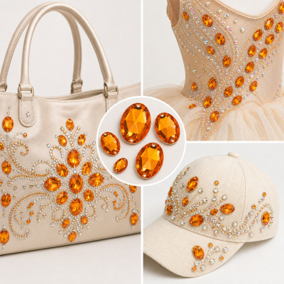 Oval Chamfered Acrylic Sew-On Rhinestones Two-Hole