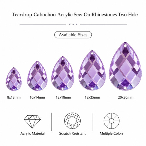 Teardrop Cabochon Acrylic Sew-On Rhinestones Two-Hole