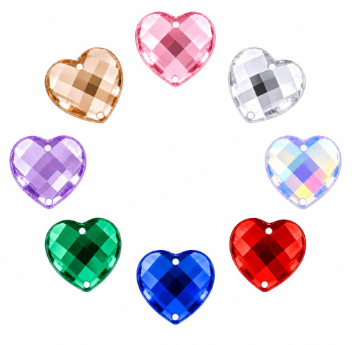 Heart Cabochon Acrylic Sew-On Rhinestones Two-Hole