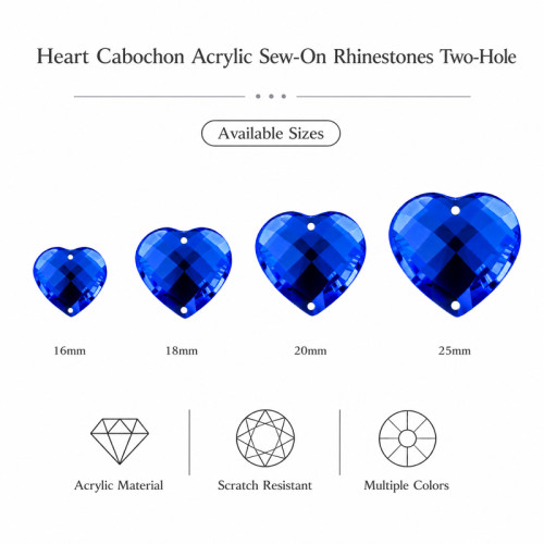 Heart Cabochon Acrylic Sew-On Rhinestones Two-Hole
