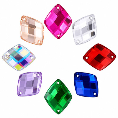 Rhombus Faceted Acrylic Sew-On Rhinestones Two-Hole