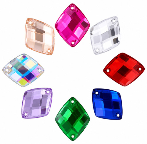 Rhombus Faceted Acrylic Sew-On Rhinestones Two-Hole