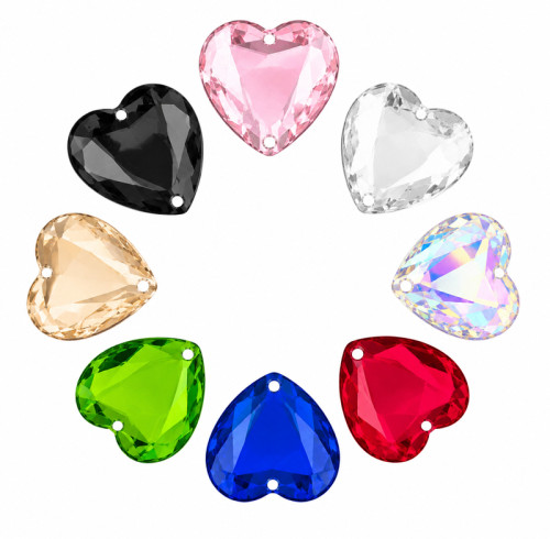 Flat Heart Chamfered Acrylic Sew-On Rhinestones Two-Hole