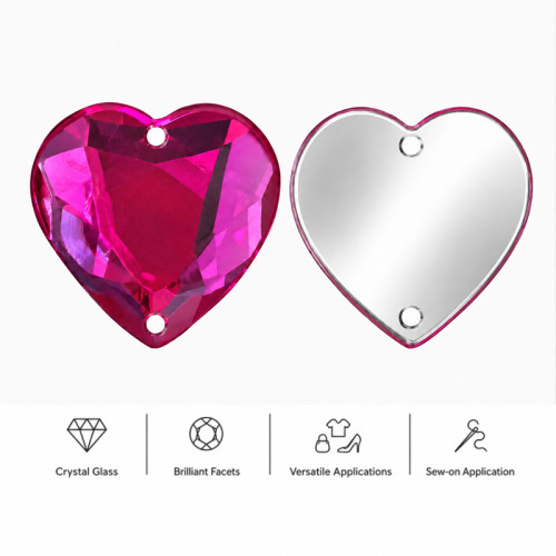 Flat Heart Chamfered Acrylic Sew-On Rhinestones Two-Hole