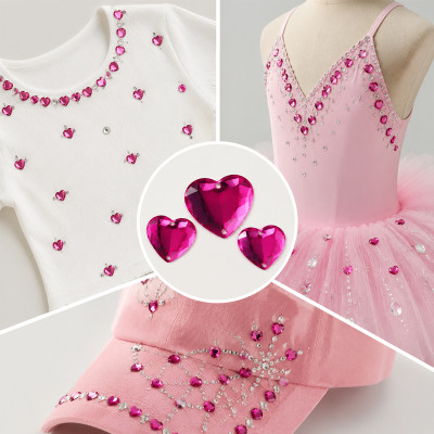 Flat Heart Chamfered Acrylic Sew-On Rhinestones Two-Hole