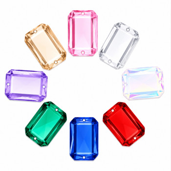 Flat Rectangle Chamfered Acrylic Sew-On Rhinestones Two-Hole