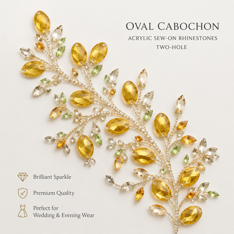 Oval cabochon acrylic sew-on rhinestones two-hole for dancewear, fashion garments and hats