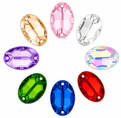 Oval Shell Faceted Acrylic Sew-On Rhinestones Two-Hole