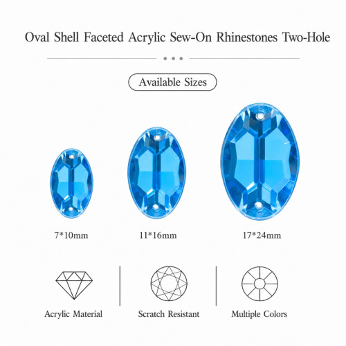 Oval Shell Faceted Acrylic Sew-On Rhinestones Two-Hole