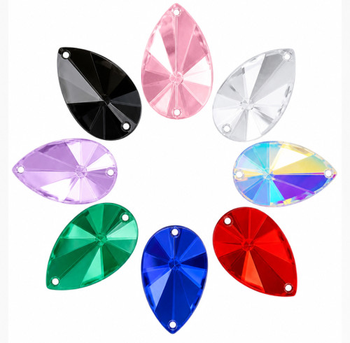 Teardrop Satellite Faceted Acrylic Sew-On Rhinestones Two-Hole