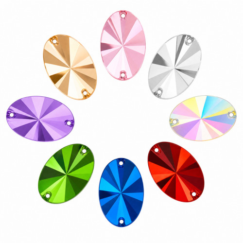 Oval Shell Faceted Acrylic Sew-On Rhinestones Two-Hole