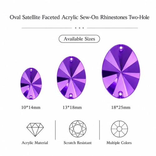 Oval Shell Faceted Acrylic Sew-On Rhinestones Two-Hole
