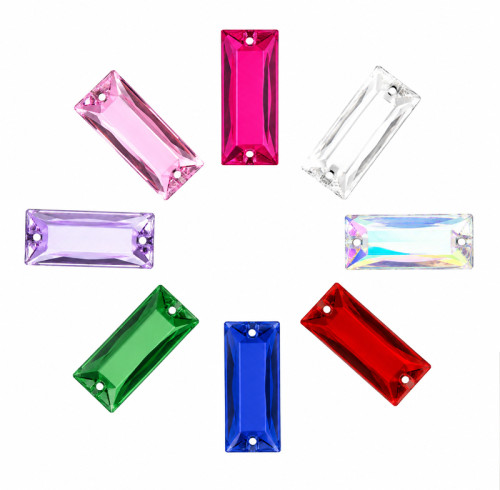 Flat Rectangle Chamfered Acrylic Sew-On Rhinestones Two-Hole