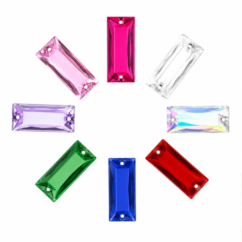 Flat Rectangle Chamfered Acrylic Sew-On Rhinestones Two-Hole