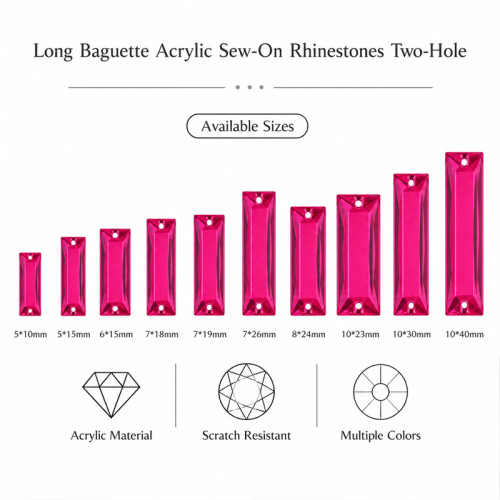 Flat Rectangle Chamfered Acrylic Sew-On Rhinestones Two-Hole