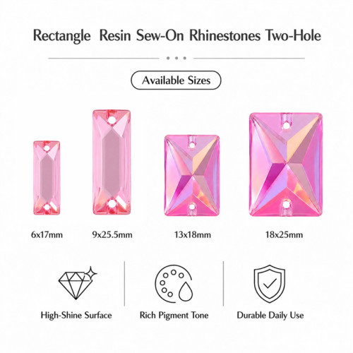 Rectangle Resin Rhinestones | Two-Hole Sew-On | Apparel & Bridalwear |