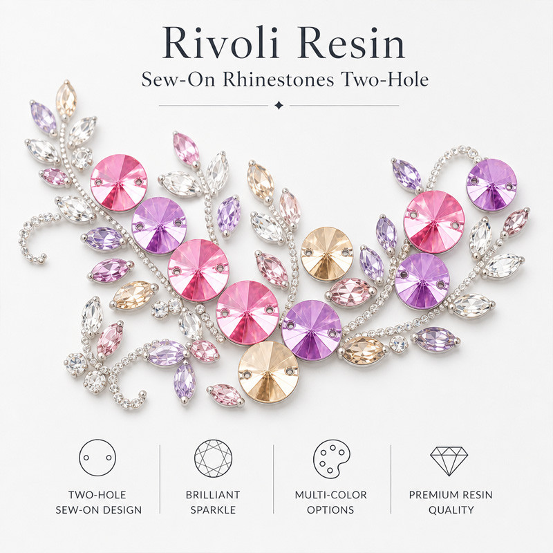 Rivoli resin sew-on rhinestones two-hole for dancewear, fashion garments and hats