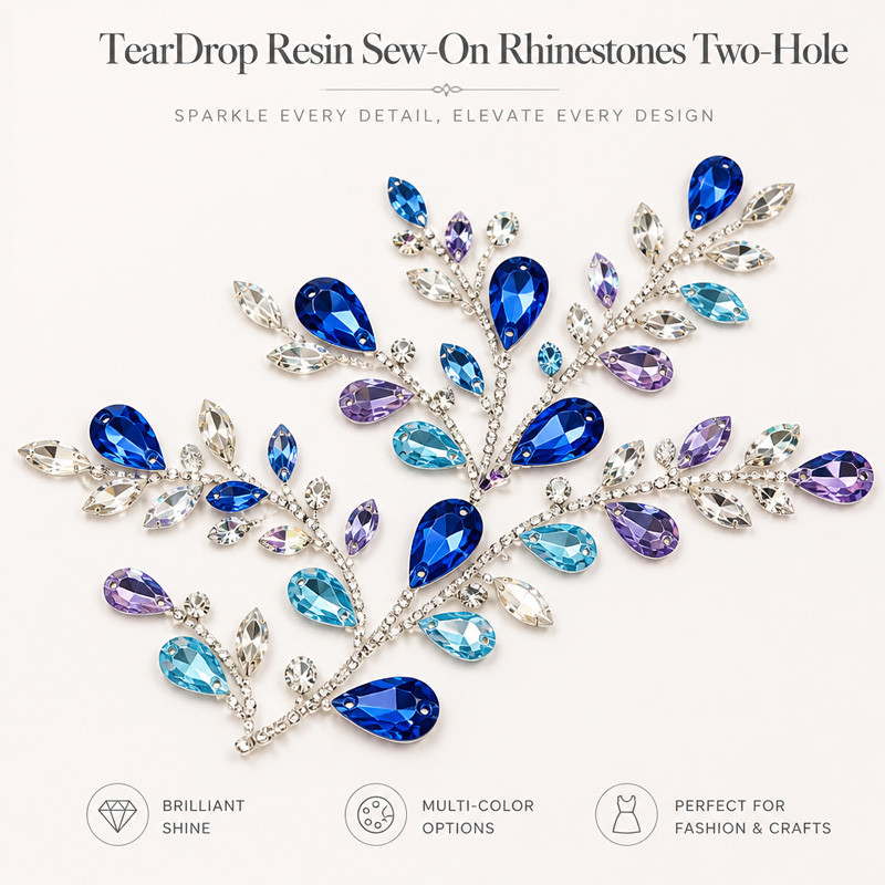 Tear Drop resin sew-on rhinestones two-hole for dancewear, fashion garments and hats