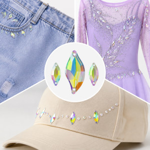 Leaf Shape Resin Rhinestones | Two-Hole Sew-On | Apparel & Bridalwear |