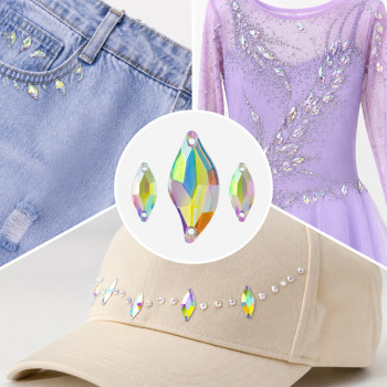 Leaf Shape Resin Rhinestones | Two-Hole Sew-On | Apparel & Bridalwear |