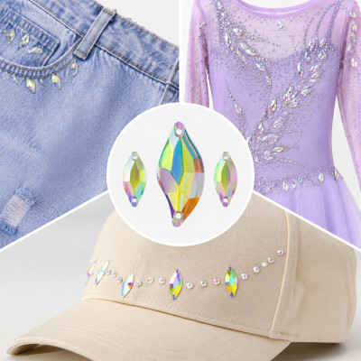Leaf Shape Resin Sew-On Rhinestones Two-Hole