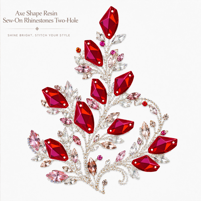 Axe Shape resin sew-on rhinestones two-hole for dancewear, fashion garments and hats