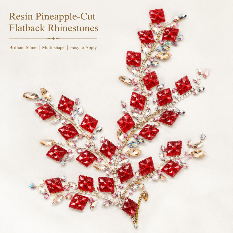 Wholesale Square Pineapple Resin Rhinestones Flatback for Apparel and Accessories