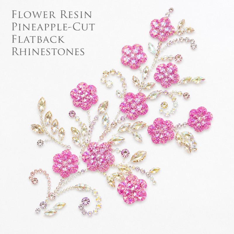Flower resin sew-on rhinestones two-hole for dancewear, fashion garments and hats
