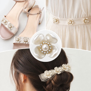 Wholesale Four-Petal Flower Rhinestones with Single Pearl Center | Apparel & Accessories | Z003