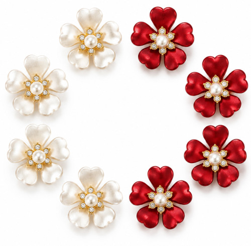 Wholesale Heart-Petal Flower Flatback Rhinestones with Pearl and Crystal Center | Apparel & Accessories |Z014