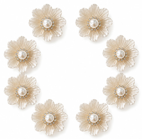 Wholesale Eight-Petal Daisy Flower Flatback Rhinestones with Pearl Center and Crystal Halo | Apparel & Accessories |Z020