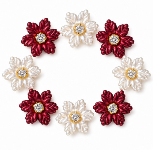 Wholesale Snowflake-Inspired Pearl Rhinestone Appliques with Crystal Center | Christmas & Holiday Decorations |Z033