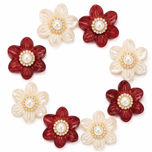 Wholesale Six-Petal Daisy Pearl Flower Flatback Rhinestones with Crystal Halo | Apparel & Accessories |Z038
