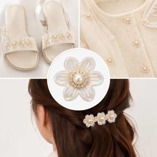 Wholesale Six-Petal Daisy Pearl Flower Flatback Rhinestones with Crystal Halo | Apparel & Accessories |Z038