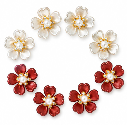 Wholesale Spring Peach Blossom Flatback Rhinestones with Pearl Center and Crystal Halo | Apparel & Accessories |Z039