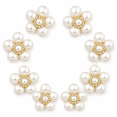 Wholesale Five-Petal Pearl Flower Flatback Rhinestones with Crystal Halo | Bridal & Summer Fashion |Z040