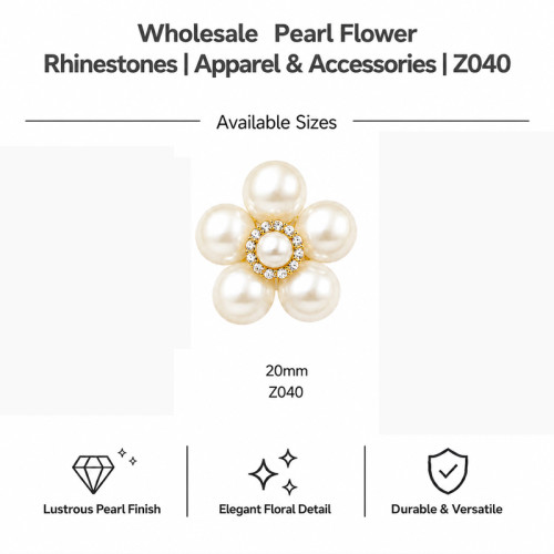 Wholesale Five-Petal Pearl Flower Flatback Rhinestones with Crystal Halo | Bridal & Summer Fashion |Z040