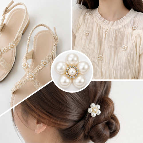 Wholesale Five-Petal Pearl Flower Flatback Rhinestones with Crystal Halo | Bridal & Summer Fashion |Z040
