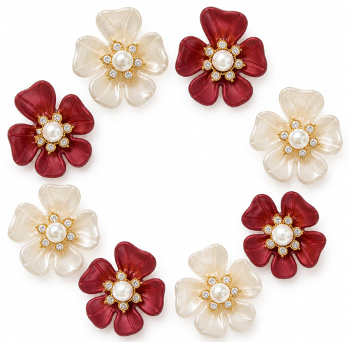 Wholesale Five-Petal Pearl Flower Flatback Rhinestones with Crystal Halo | Bridal & Summer Fashion |Z041
